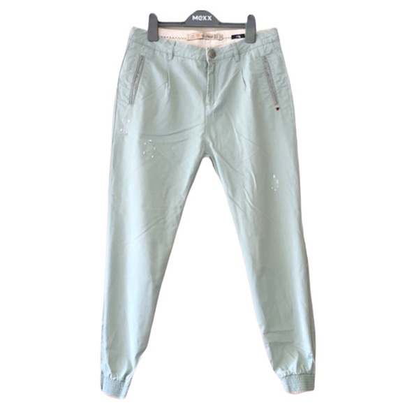 ZARA Premium Denim Wash Sage Green Joggers Ankle Cuffs Size 2 Fit Larger Chino - Picture 6 of 17
